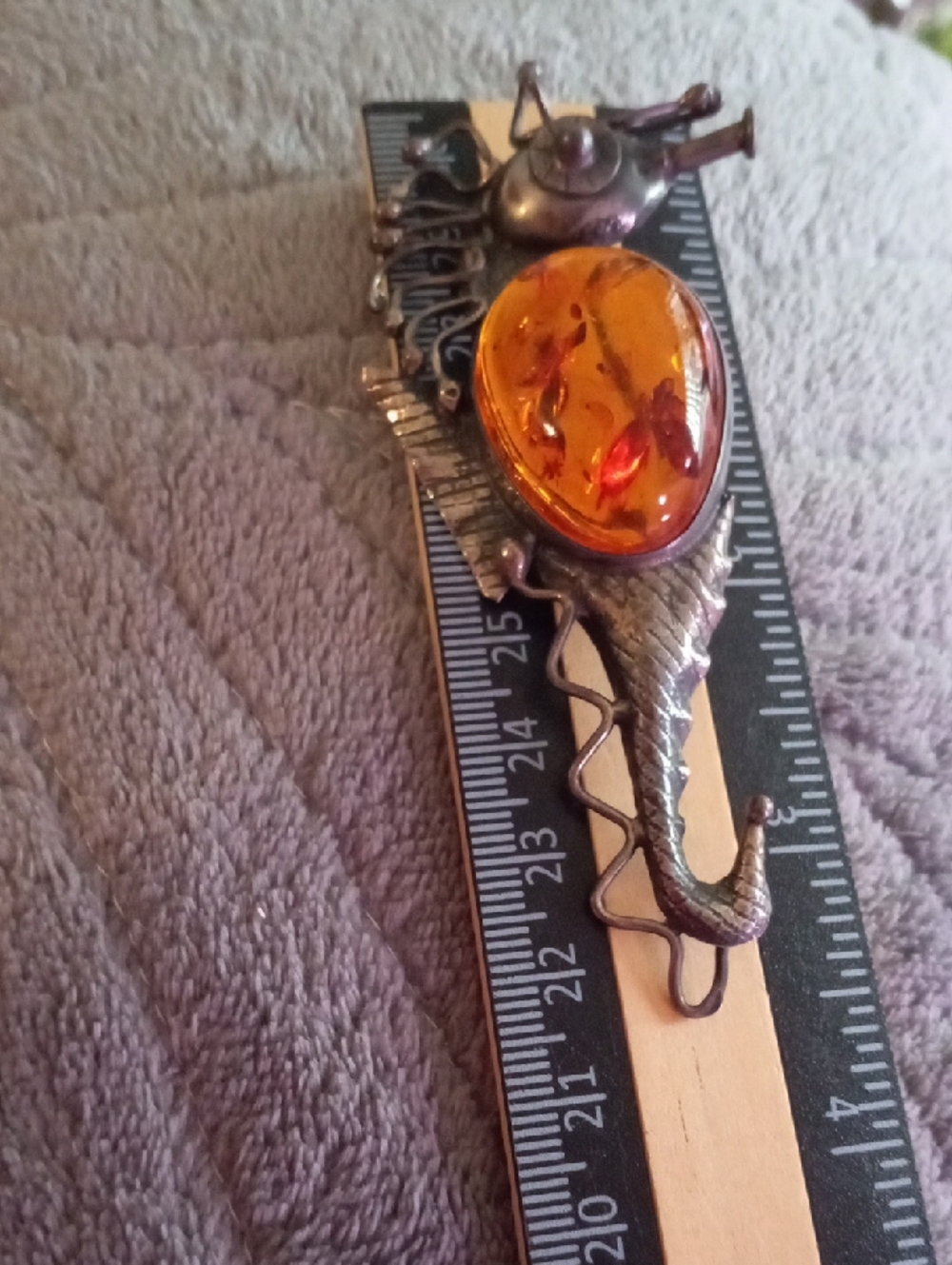 ANTIQUE Amber Seahorse Brooch - Amber Silver - Picture 5 of 7
